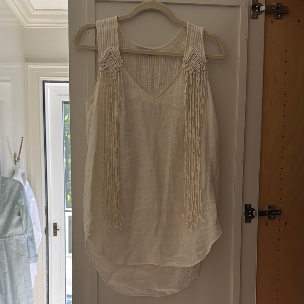 CALYPSO ST BARTHS Women's Cream Sleeveless V-Neck Fringe Tank Top